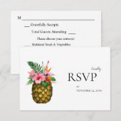 Tropische Hawaïaanse Bloemen & Ananas met Maaltijd RSVP Kaartje (Voorkant / Achterkant)