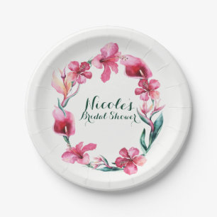 Tropische Hawaiaanse Bloemen Elegant Huwelijksfees Papieren Bordje
