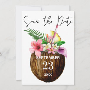 Tropische Hawaiaanse bloemige & kokosnoot Kraft- B Save The Date