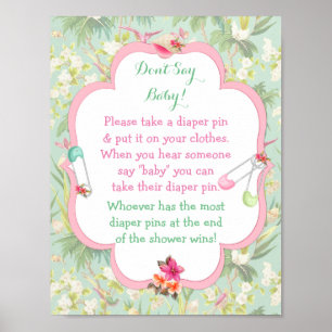 Tropische Hawaiaanse Luier Speld Baby Shower Spel Poster