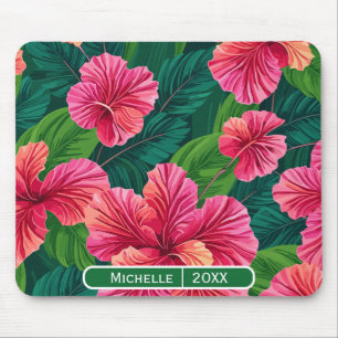 Tropische Hawaii Hibiscus Palm laat moderne kunst Muismat