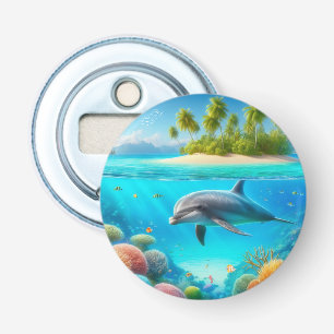 Tropische/Hawaii kleurrijke onderwater dolfijn Button Flesopener