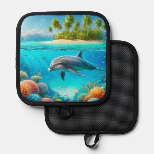 Tropische/Hawaii kleurrijke onderwaterdolfijn Pannenlap (Voorkant / Achterkant)