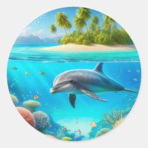 Tropische/Hawaii kleurrijke onderwaterdolfijn Ronde Sticker