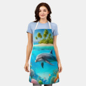 Tropische/Hawaii kleurrijke onderwaterdolfijn Schort (Gedragen)