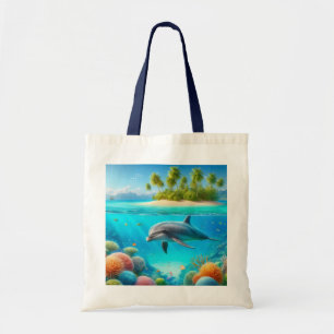 Tropische/Hawaii kleurrijke onderwaterdolfijn Tote Bag