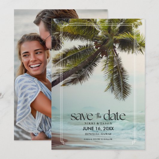 Tropische Hawaiiaanse bestemming strand bruiloft Save The Date (Voorkant / Achterkant)