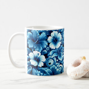 Tropische Hawaiiaanse bloemen Hibiscus blauw patro Koffiemok