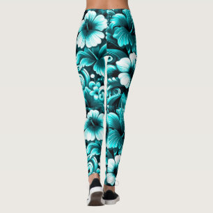 Tropische Hawaiiaanse bloemen Hibiscus Blauwgroen Leggings