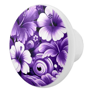 Tropische Hawaiiaanse bloemen Hibiscus Paarse Patr Keramische Knop