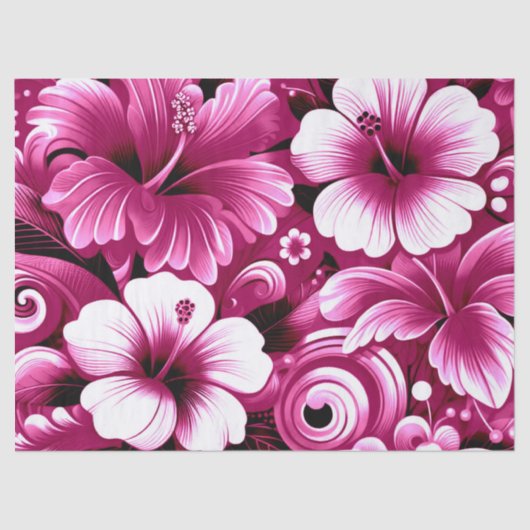 Tropische Hawaiiaanse bloemen Hibiscus roze decoup Tissuepapier (Voorkant)