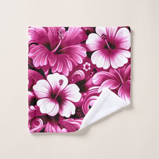 Tropische Hawaiiaanse bloemen Hibiscus roze patroo Washandje (Wasdoekje)