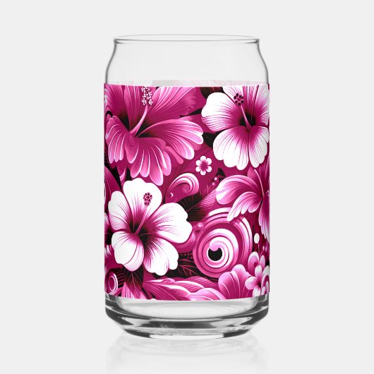 Tropische Hawaiiaanse bloemen Hibiscus roze wit Blikvorm Glas (Voorkant)