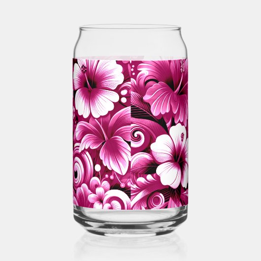 Tropische Hawaiiaanse bloemen Hibiscus roze wit Blikvorm Glas (Links)