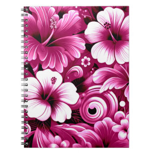 Tropische Hawaiiaanse bloemen Hibiscus roze wit Notitieboek