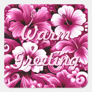 Tropische Hawaiiaanse bloemen Hibiscus roze wit Vierkante Sticker