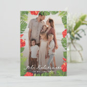 Tropische Hawaiiaanse bloemenfoto Mele Kalikimaka Feestdagenkaart (Staand voorkant)