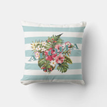 Tropische Hawaiian Aloha Floral & Aqua Stripe