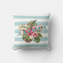 Tropische Hawaiian Aloha Floral & Aqua Stripe Kussen