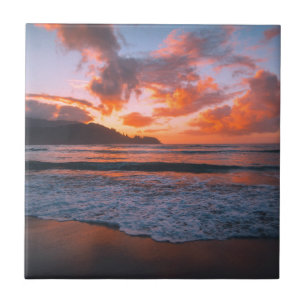 Tropische Hawaiian Beach Sunset Tegeltje
