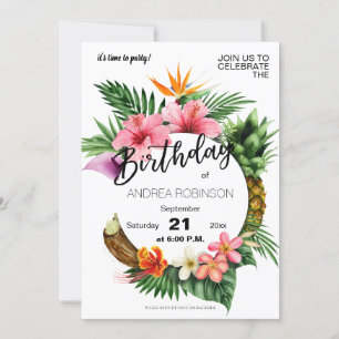Tropische Hawaiian Floral Birthday Party White Kaart