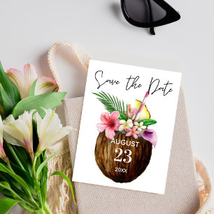 Tropische Hawaiian Floral & Coconut Save the Date Briefkaart