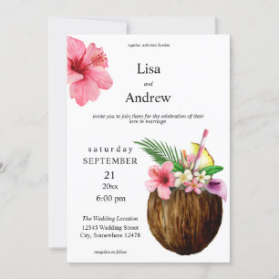 Tropische Hawaiian Floral & Coconut Wedding Kaart