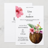 Tropische Hawaiian Floral & Coconut Wedding- Kraft Kaart (Voorkant / Achterkant)