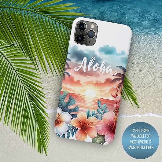 Tropische Hawaiian Floral Sunset Beach Scene iPhone Hoesje