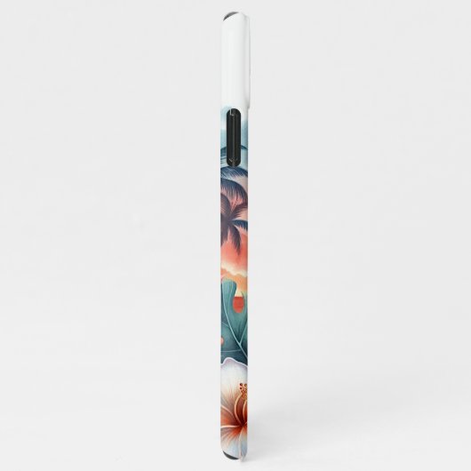 Tropische Hawaiian Floral Sunset Beach Scene iPhone Hoesje (Rechterkant)