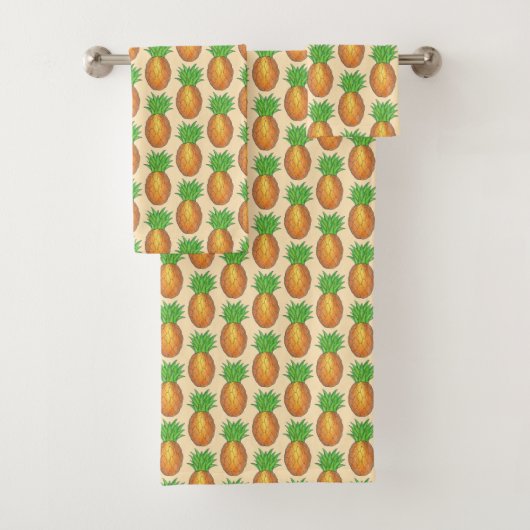 Tropische Hawaiian Island Pineapple Fruit Print Bad Handdoek (Insitu)
