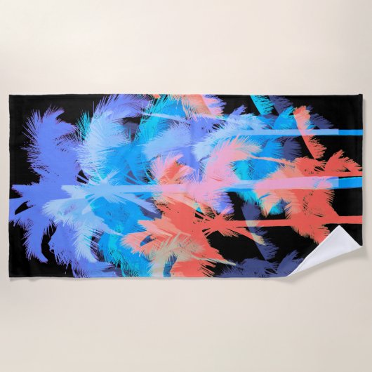 Tropische Heat Wave Neon Hawaïaanse palmbomen - Zw Strandlaken (Voorkant)