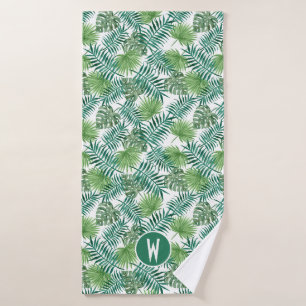 Tropische Heldere Groene Palmbladeren Patroon Hand Bad Handdoek