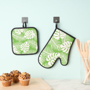 Tropische herfst, zomerbladpatronen ovenwant & pannenlap set