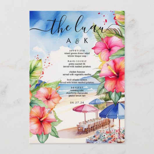 Tropische Hibiscus Beach Bestemming Flat Menu (Voorkant)