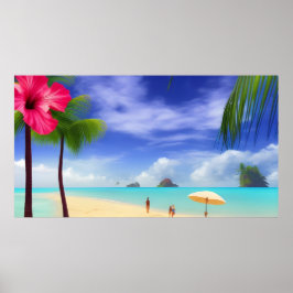 Tropische hibiscus Beach moonlight oceaanpalmen 3 Poster