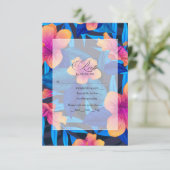 Tropische Hibiscus Blauwe, Oranje en Roze Bloemen RSVP Kaartje (Staand voorkant)