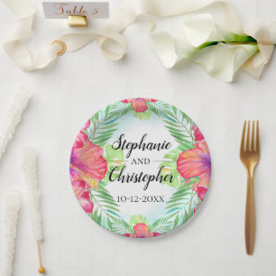 Tropische hibiscus Bloedbad Waterverf strand bruil Papieren Bordje