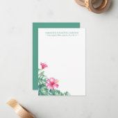 Tropische Hibiscus Bloem Aangepaste Notecards Notitiekaartje (Voorkant / Achterkant in situ)