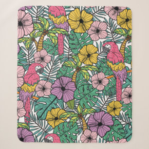 Tropische hibiscus-bloem met palm, papegaaien en e sherpa deken