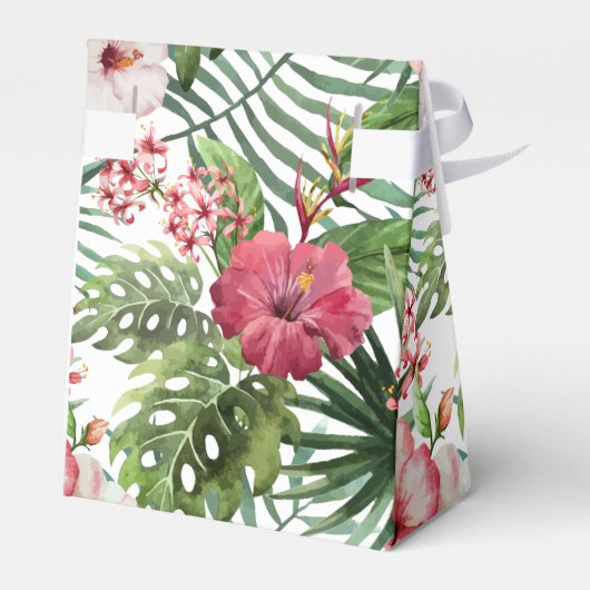 Tropische hibiscus bloemen bladeren loof patroon bedankdoosjes (Achterkant)