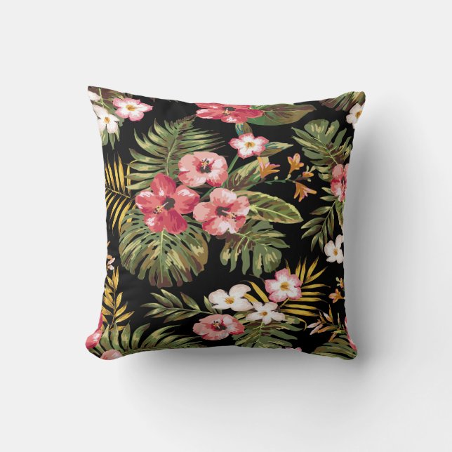 Tropische Hibiscus Bloemen Decoratief Sierkussen (Voorkant)