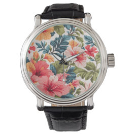 Tropische Hibiscus Bloemen Elegantie Horloge