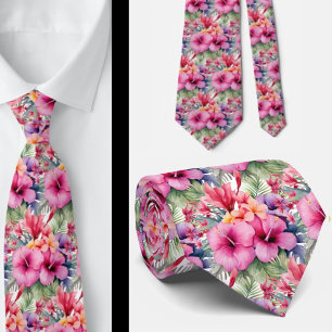 Tropische Hibiscus Bloemen Zomer Stropdas