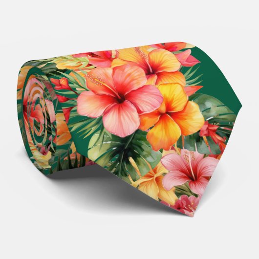 Tropische Hibiscus Bloemen Zomer Stropdas (Opgerold)