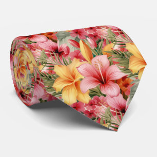 Tropische Hibiscus Bloemen Zomer Stropdas