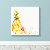 Tropische Hibiscus Bloemenananas Canvas Afdruk (Insitu (Houten vloer))