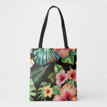 Tropische Hibiscus Bloemenzwarte Tote Tas
