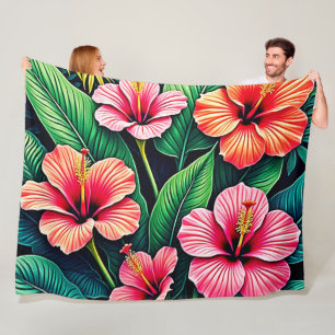 Tropische Hibiscus Bloesem Kunstzinnigheid Fleece Deken