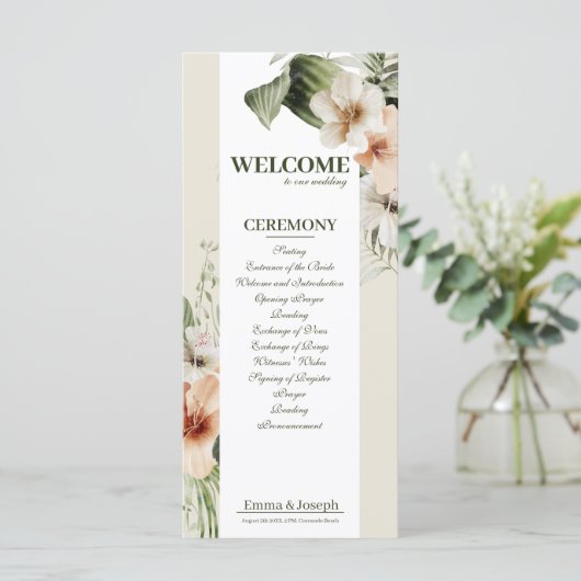 Tropische hibiscus boho pastel huwelijksprogramma programma (Staand voorkant)